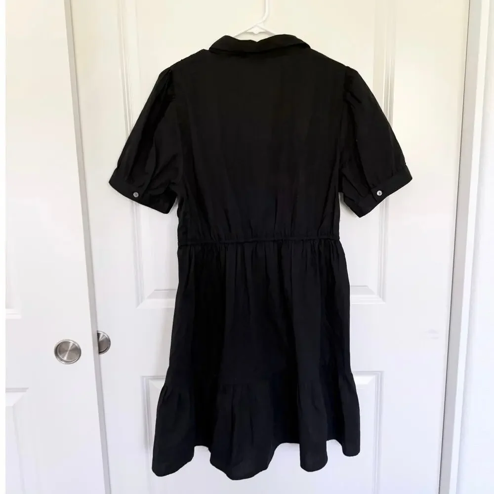 NWT J. Crew Cotton Smocked Shirt Dress Black Large
